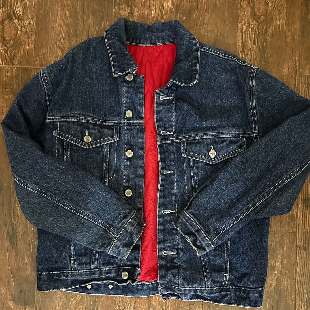 J. Galt/Brandy Melville - Oversized dark denim jacket with red interior size S